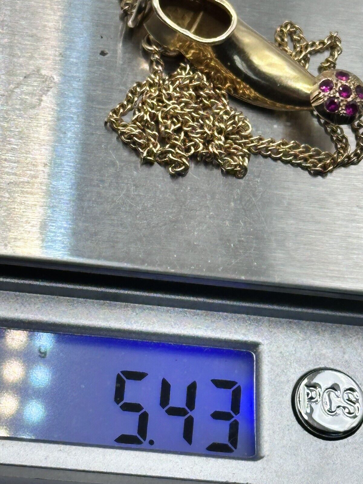 Vintage 18ct Gold Shoe With Rubies On 9ct Chain