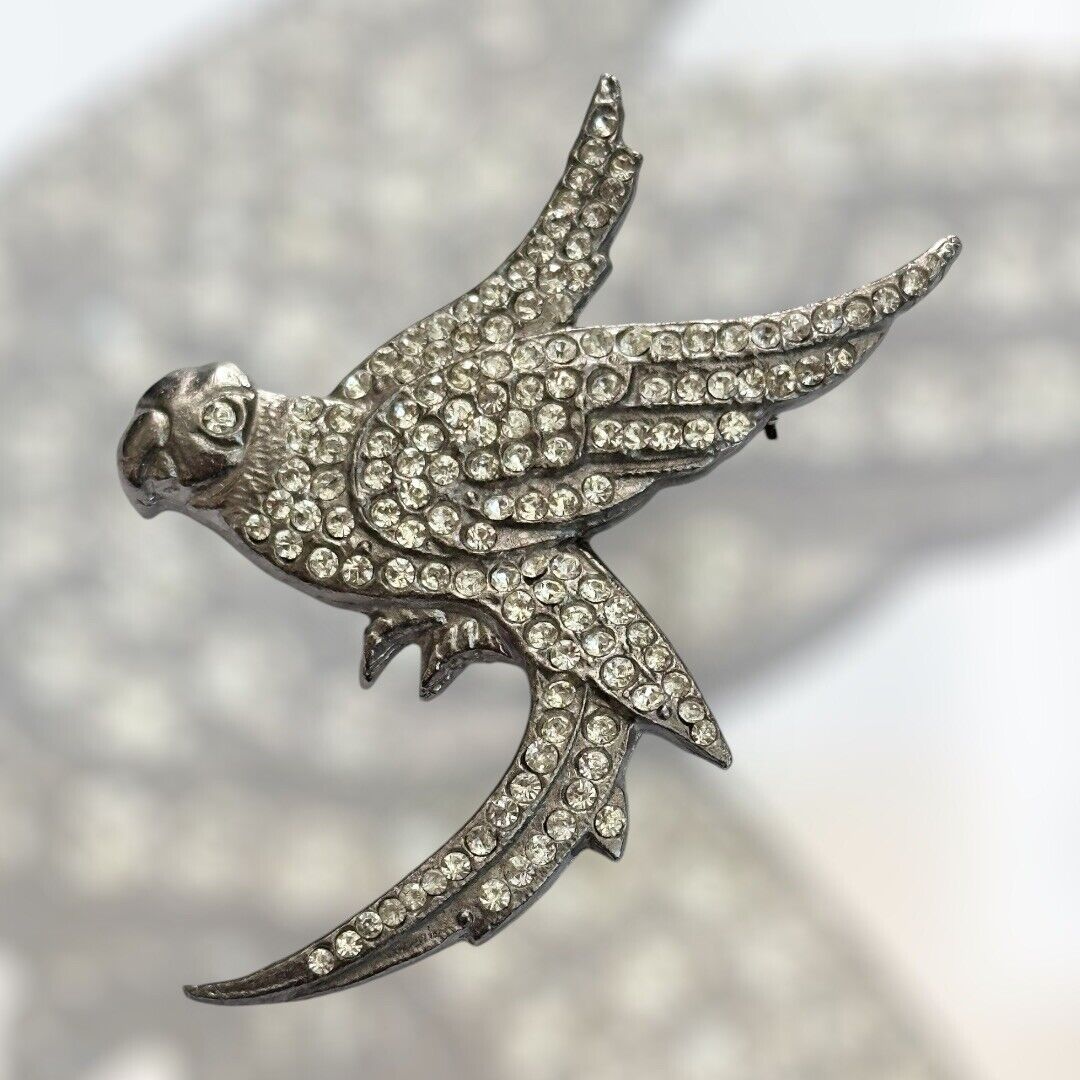 Vintage Silver Tone Paste Parrot Tropical Bird Brooch