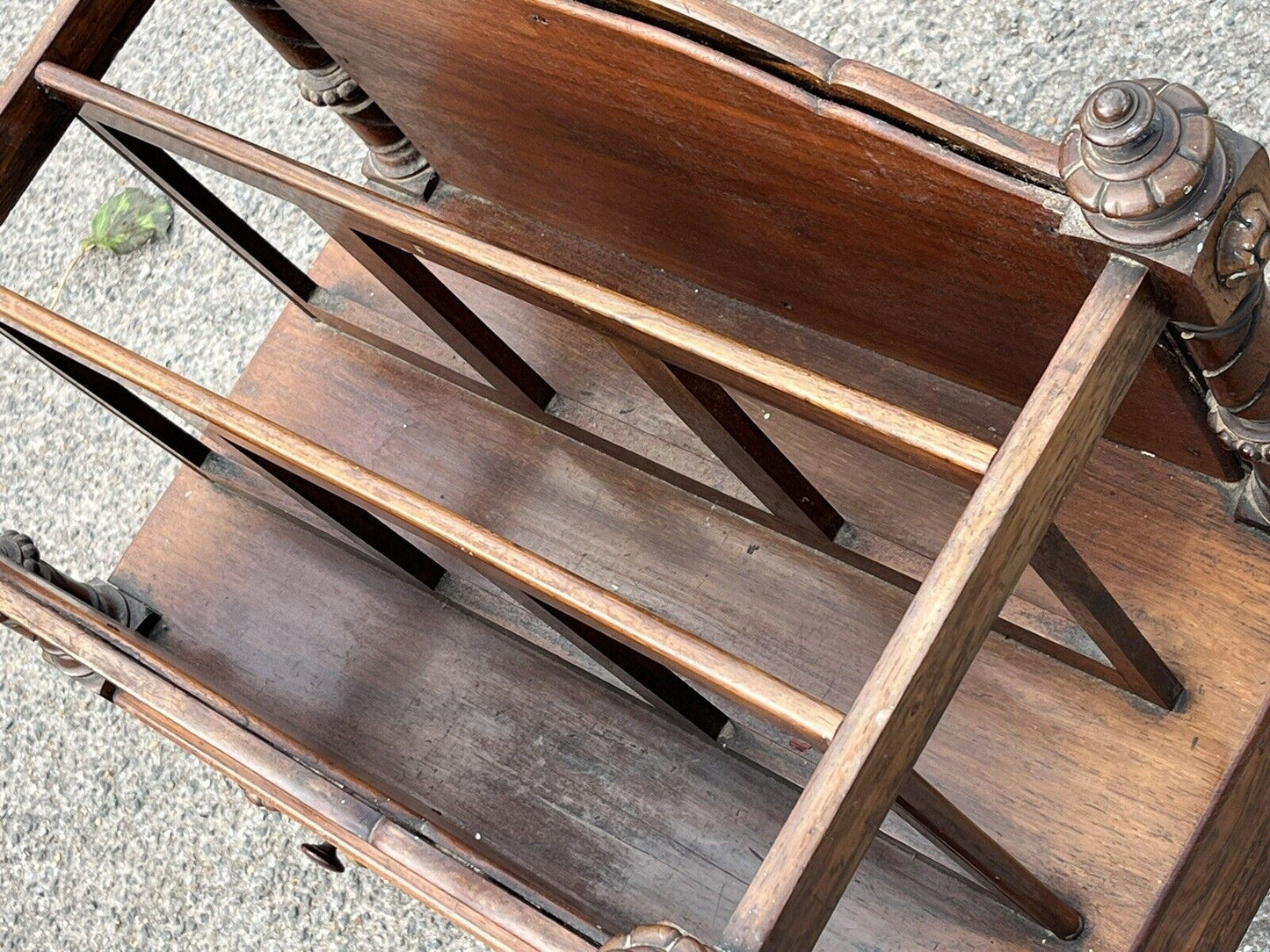 Victorian Rosewood Canterbury Magazine Rack With Drawer On Castors