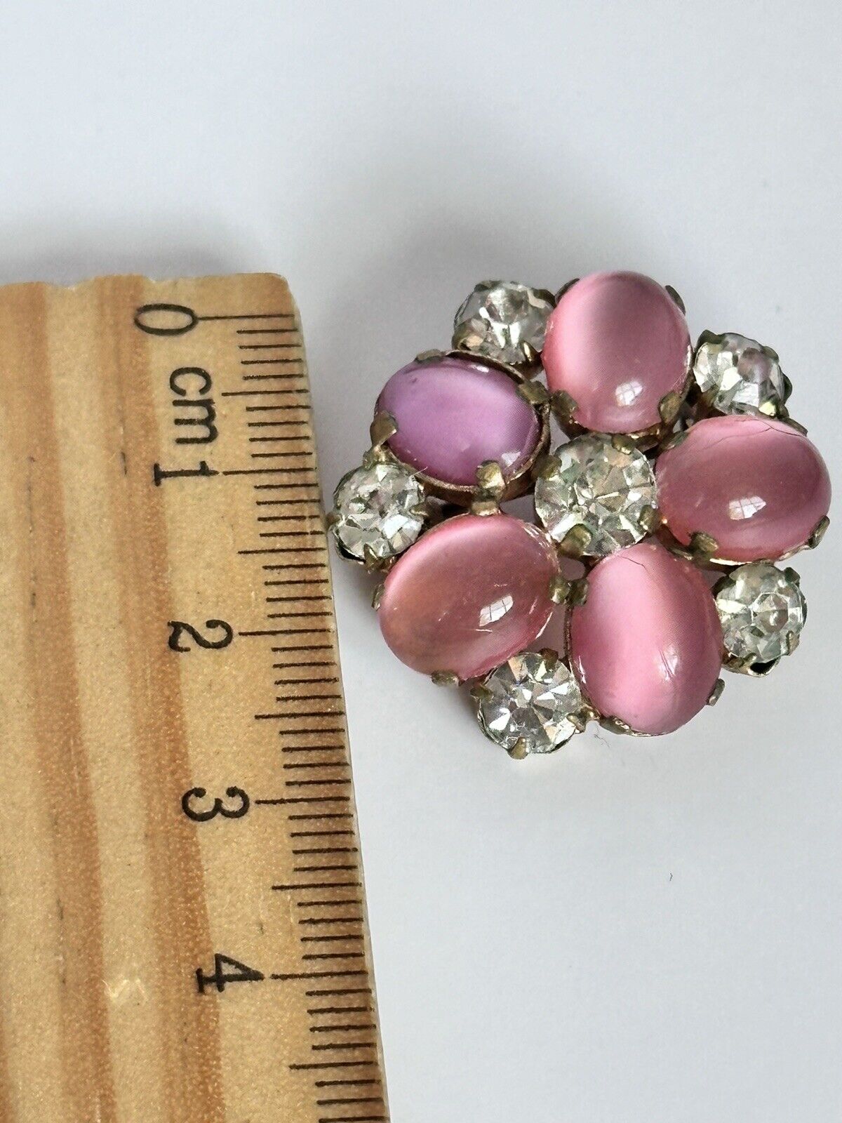 Vintage Purple Pink Satin Stone Flowers Set Of 2 Brooches
