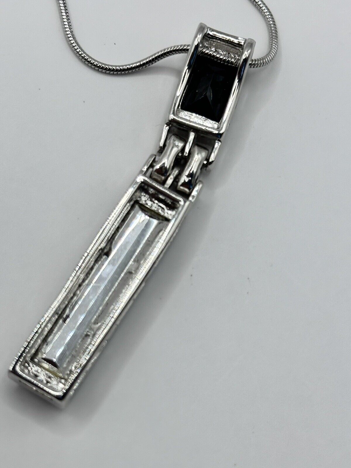 Vintage 1980s Rhodium Plated Grey Black Crystal Necklace New Old Stock