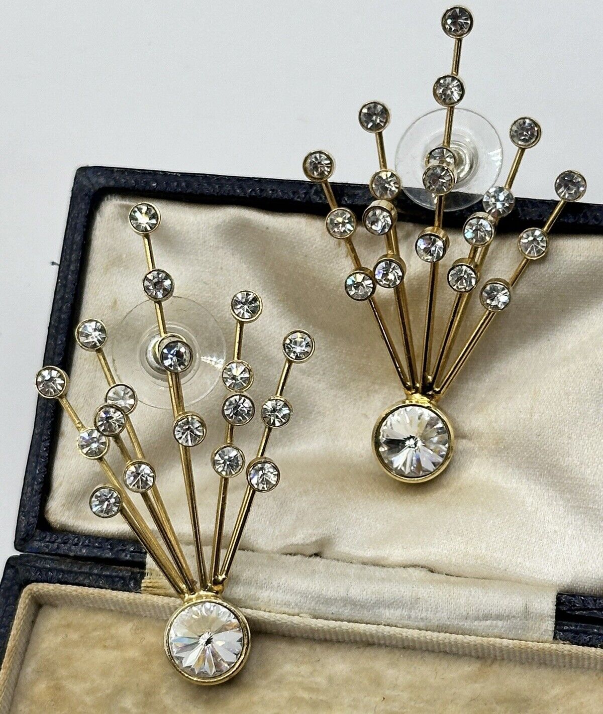Vintage Gold Tone Diamanté Spray Earrings