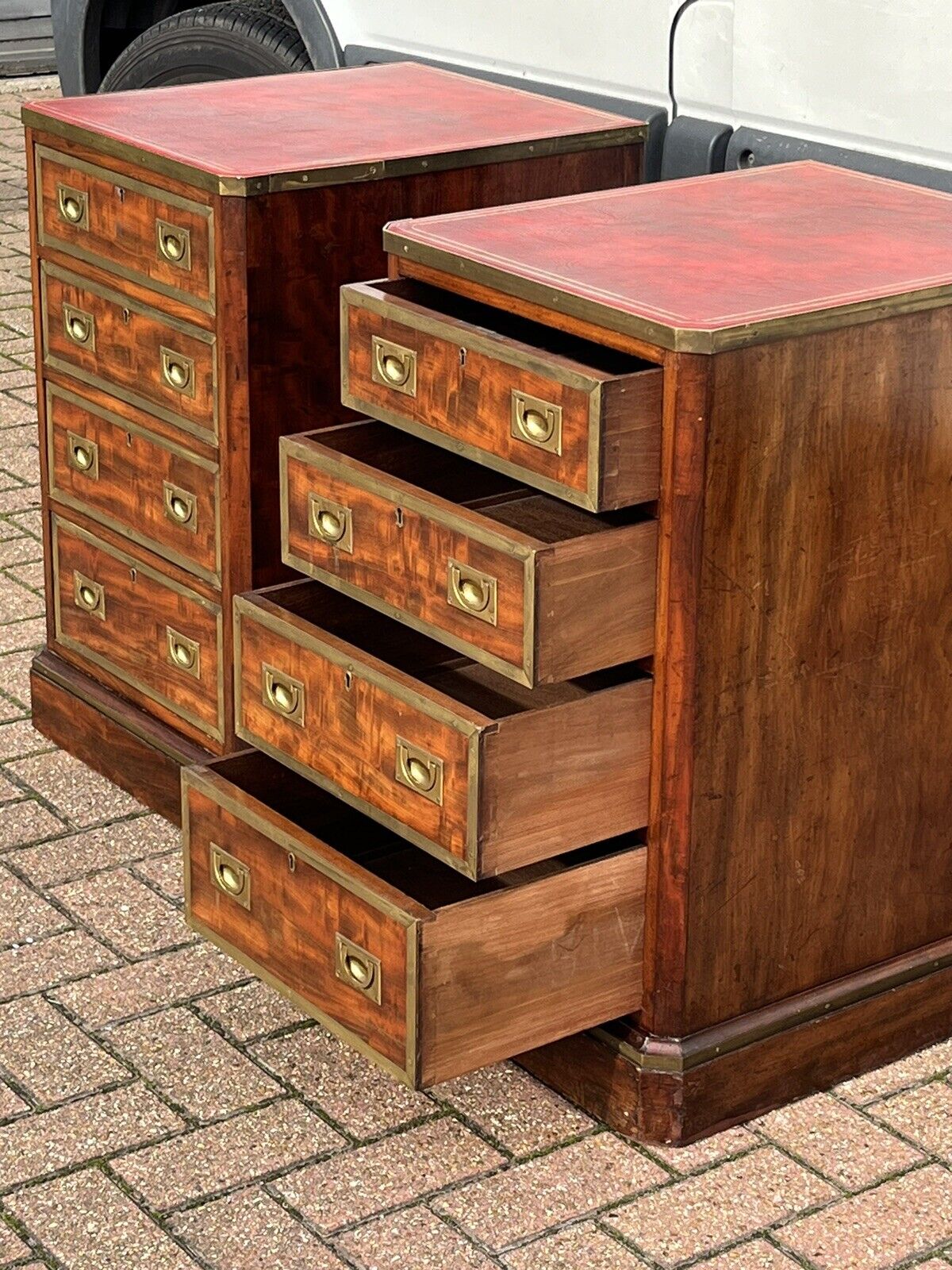 Antique Pair Of Bedside Drawers. Mahogany With Brass Bound Decoration