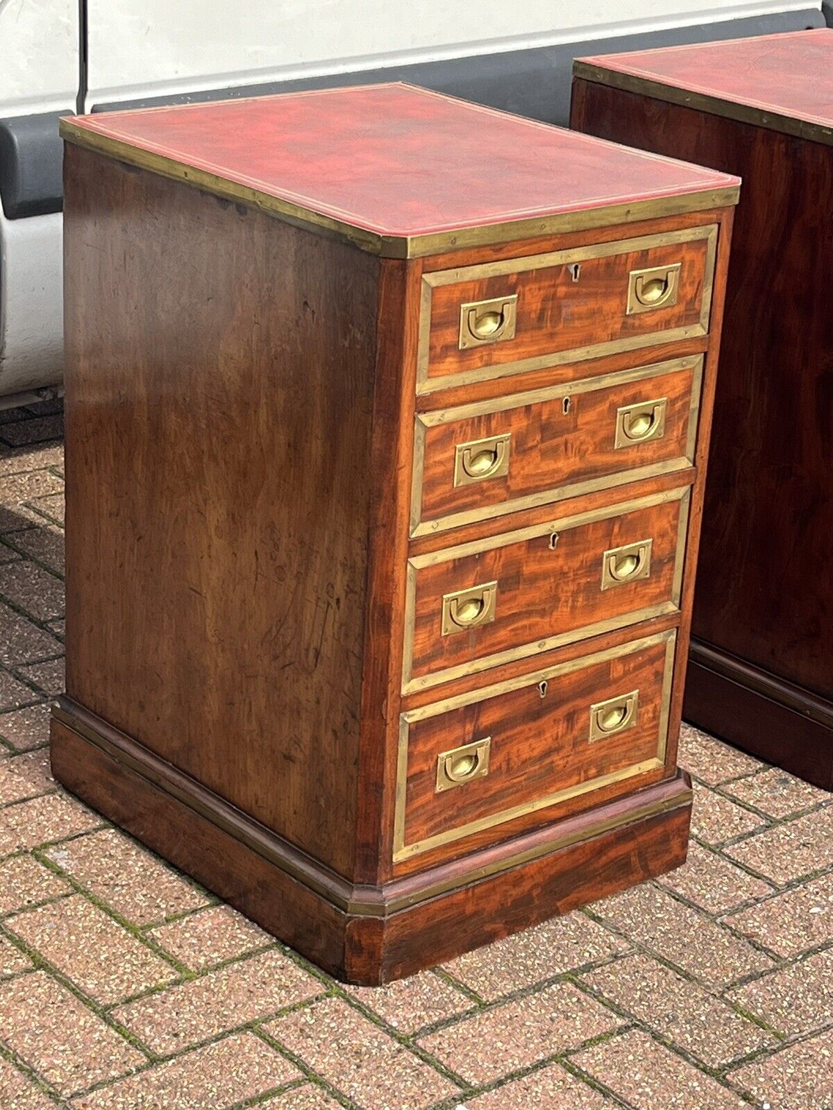 Antique Pair Of Bedside Drawers. Mahogany With Brass Bound Decoration