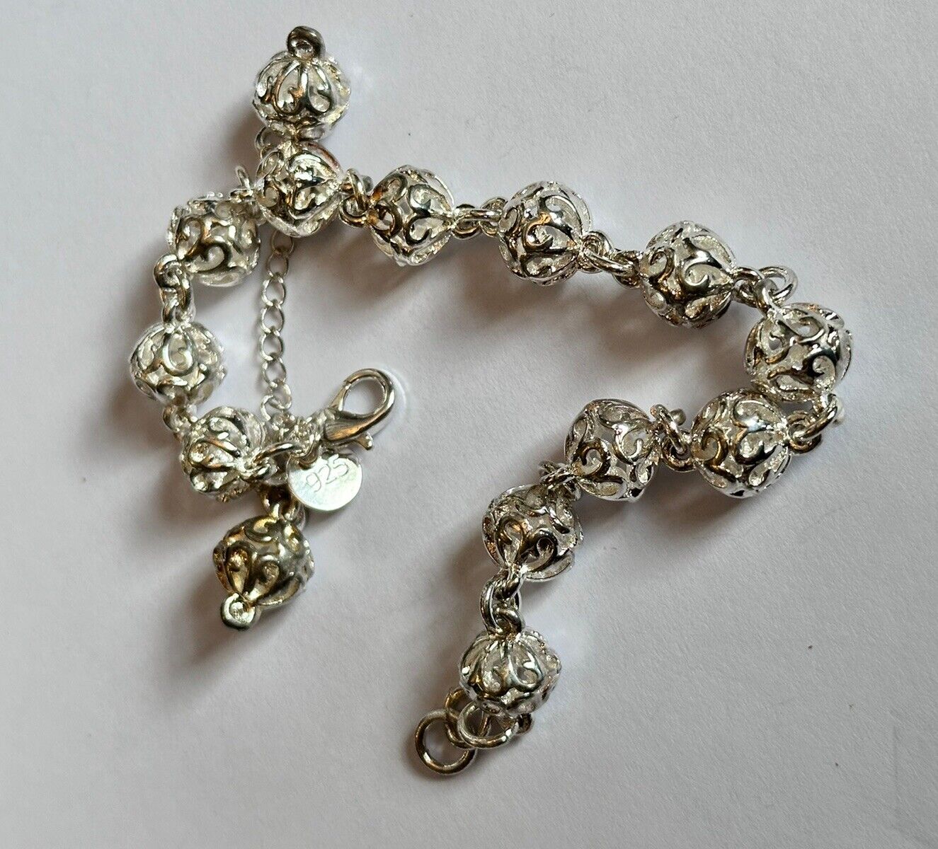 Silver 925 Detailed Balls On Chain With Drop Bracelet 22.70g