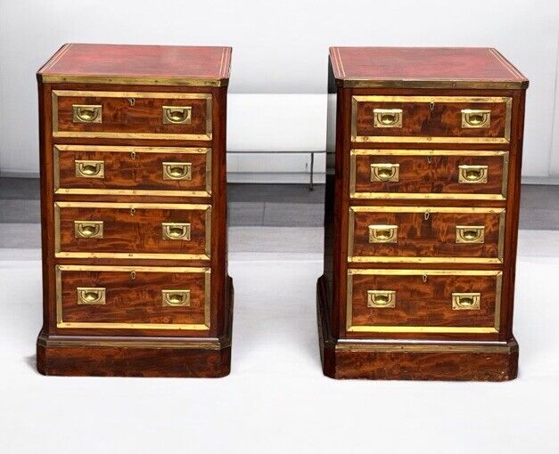 Antique Pair Of Bedside Drawers. Mahogany With Brass Bound Decoration