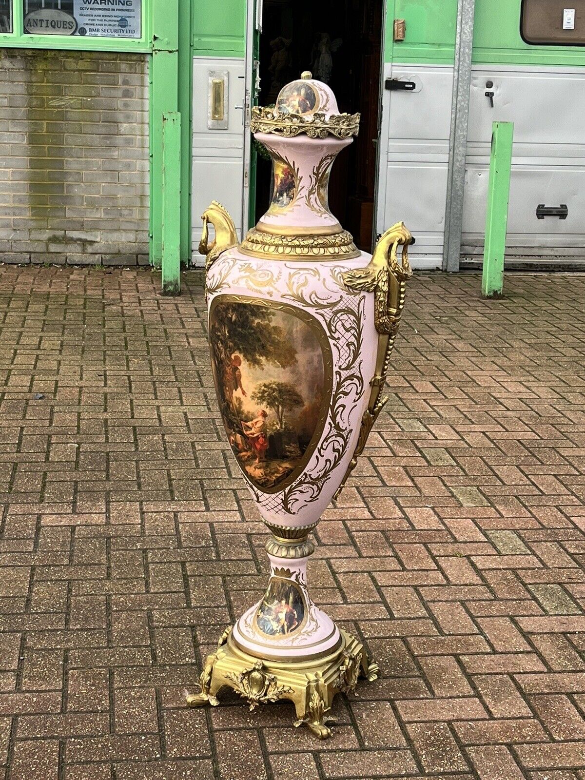 HUGE Freestanding Ormolu Mounted & Porcelain Lidded Urn. 134 Cms Tall.