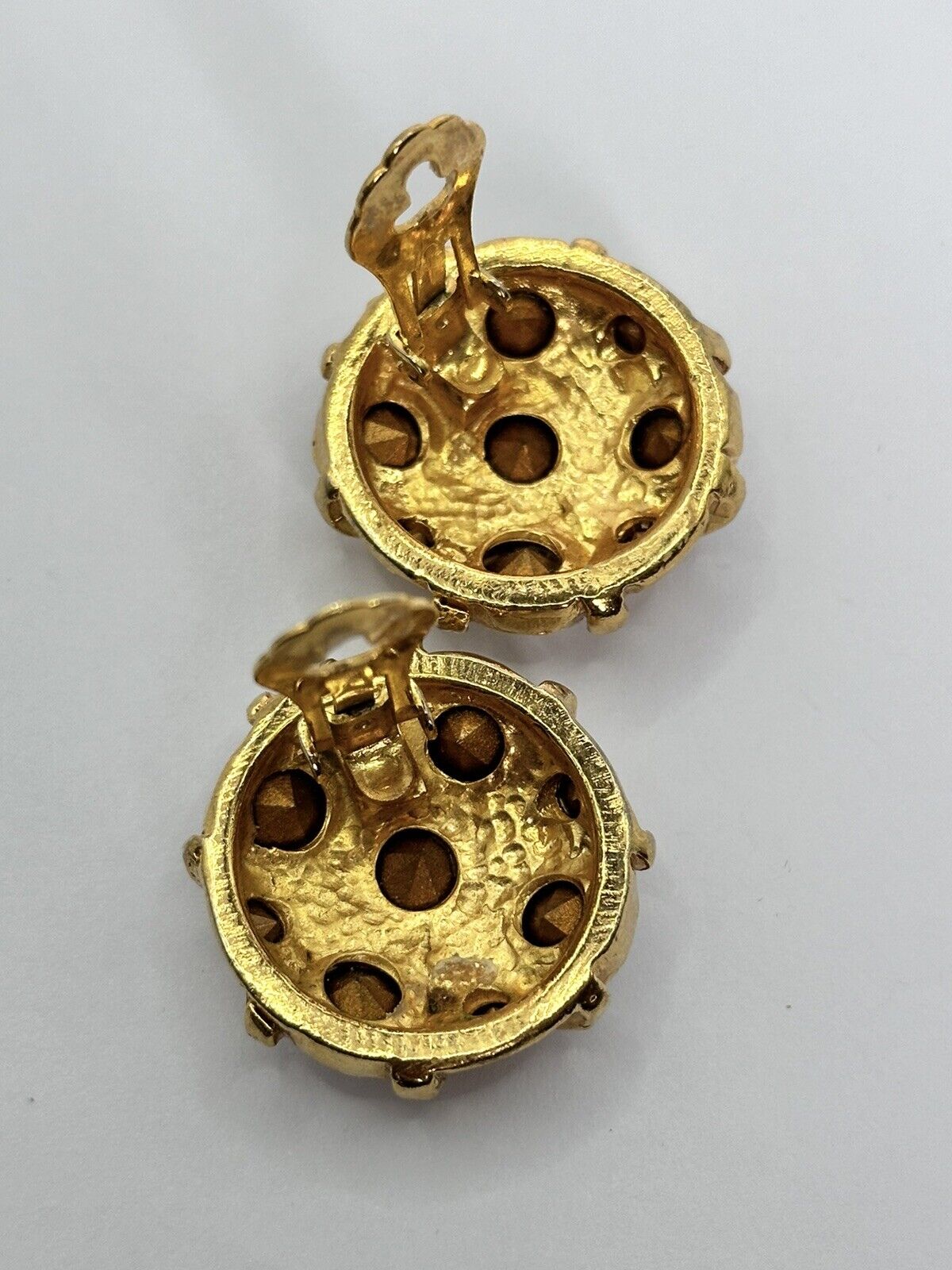 Vintage Statement Gold Tone Diamanté Clip On Earrings