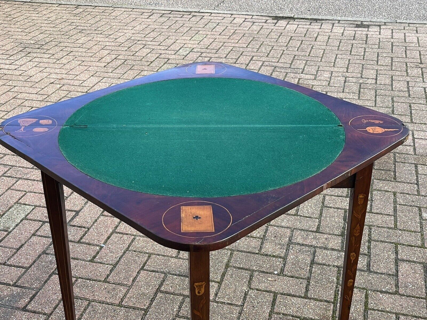 Antique Dutch Marquetry Games Table With Fold Over Lid And Card playing area