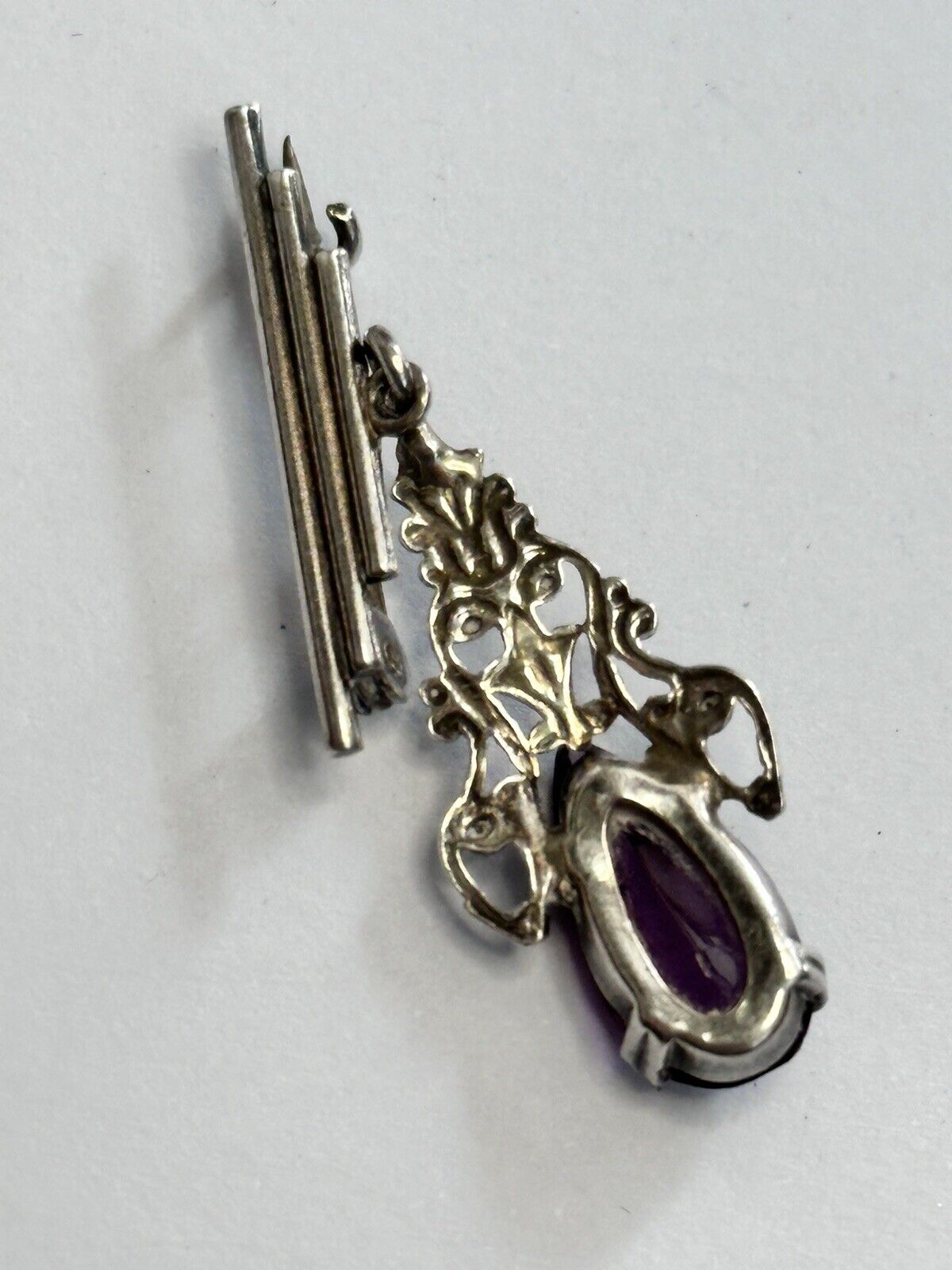Vintage Silver Purple Teardrop Brooch