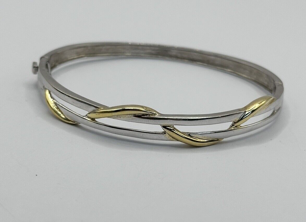 Vintage Silver 925 Swirl Gold Plated Bangle Safety Catch