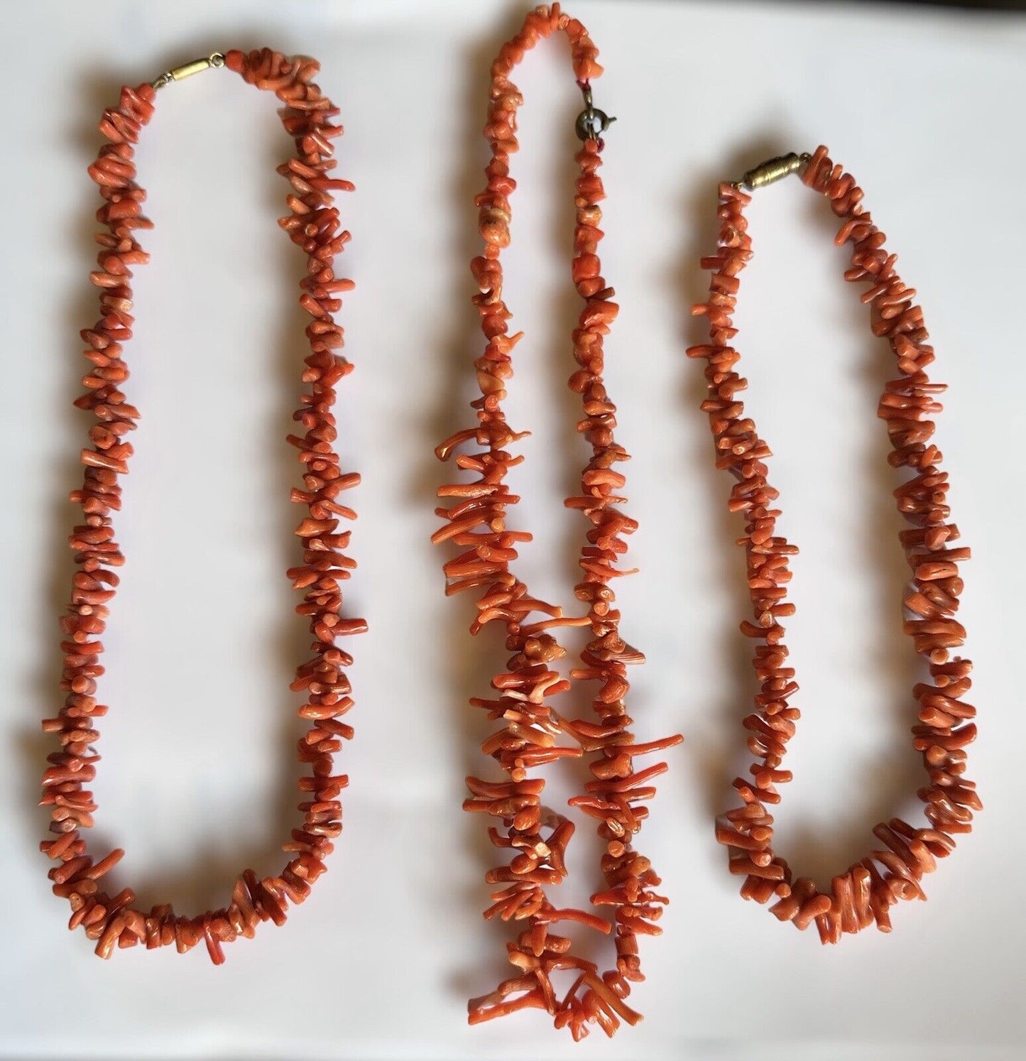 3 Vintage Red Coral Branch Necklaces