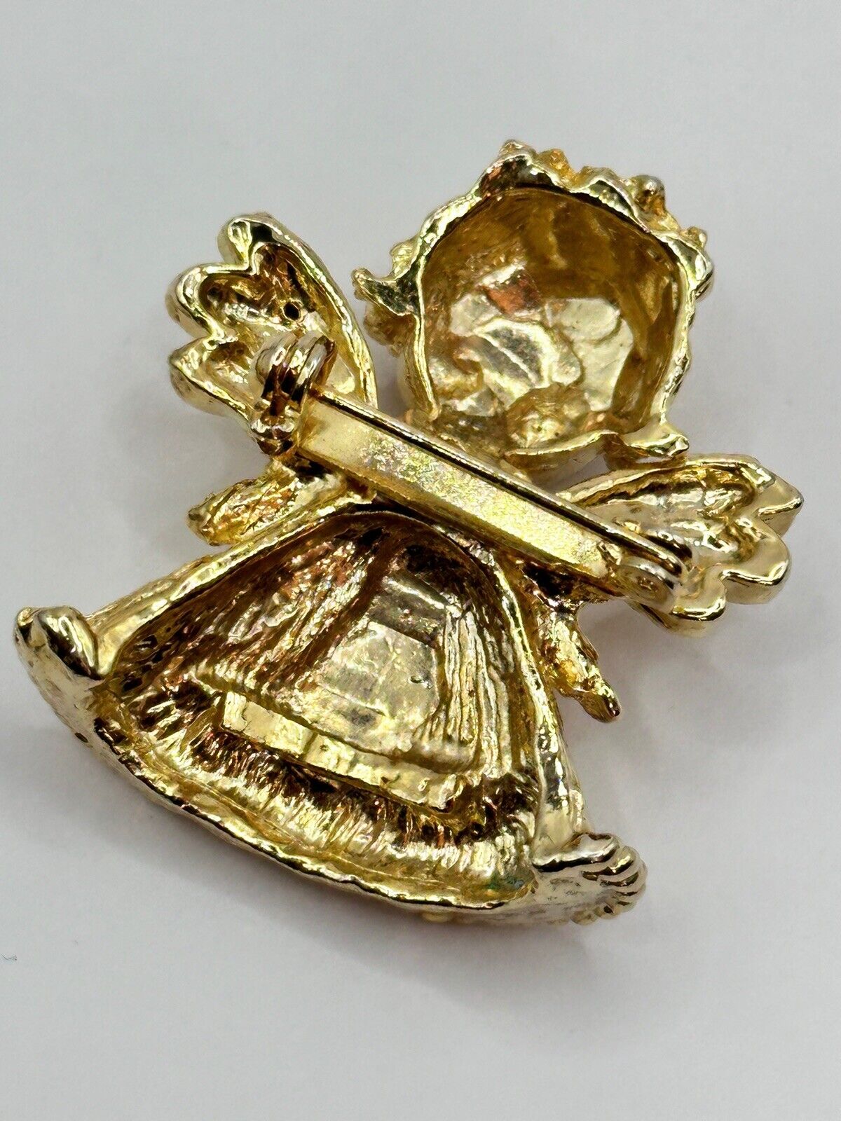 Vintage Gold Tone Multicoloured Diamanté Angel Brooch Christmas