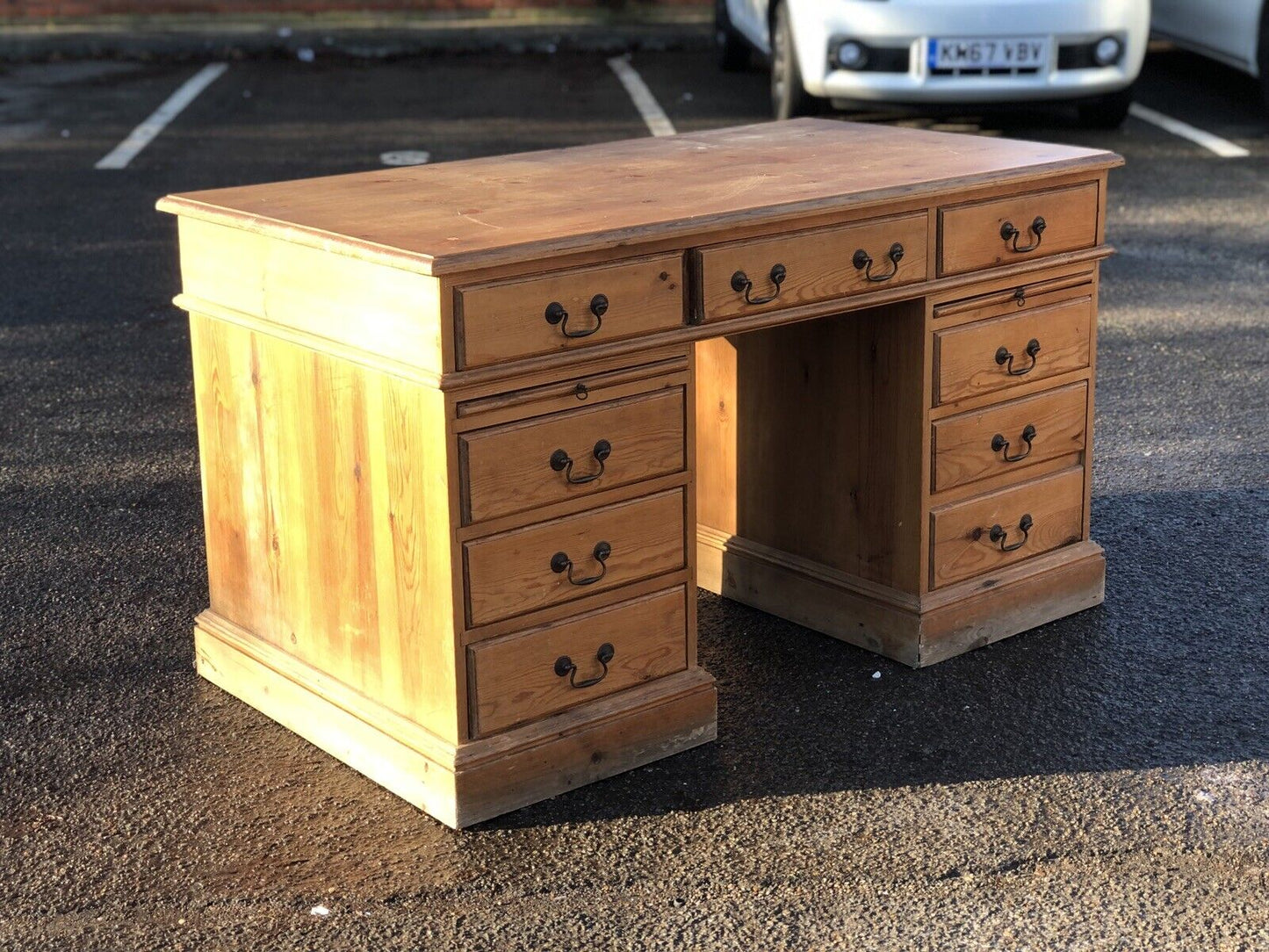 Pine Pedestal Desk. Large In Size