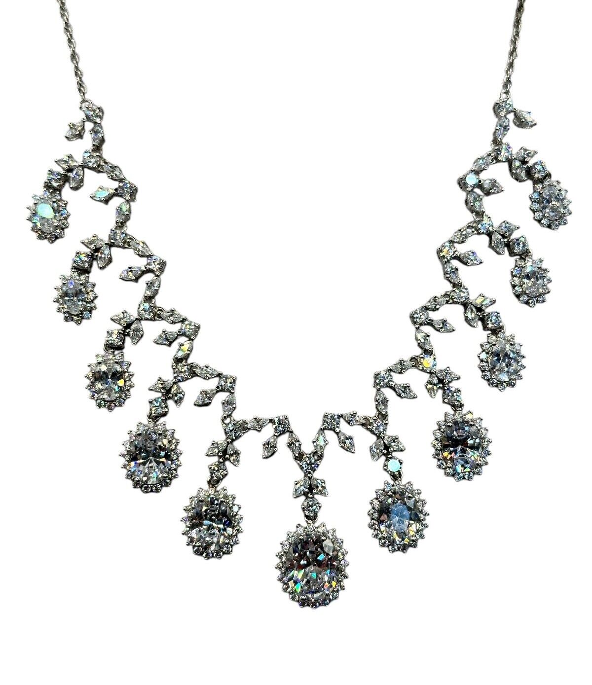 Vintage 1980s Rhodium Plated Necklace Made With Swarovski Crystals