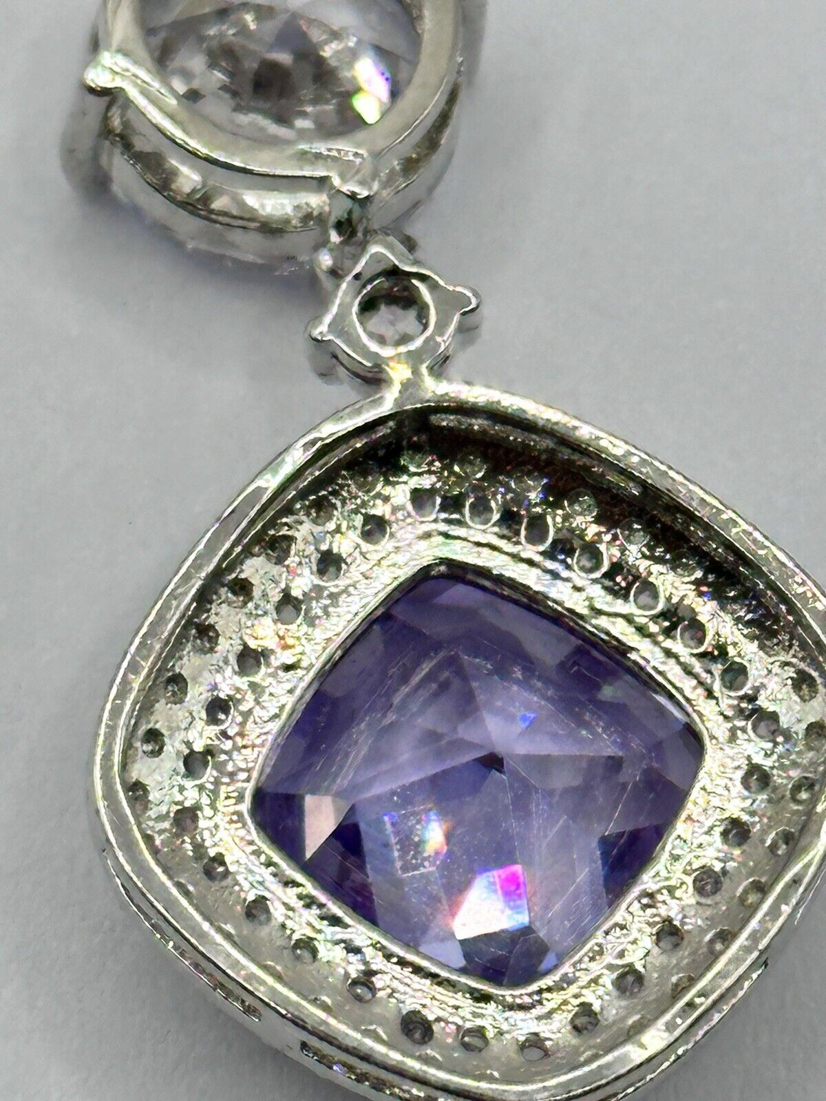 Rhodium Plated Necklace Made With Clear Purple Swarovski Crystals New Old Stock