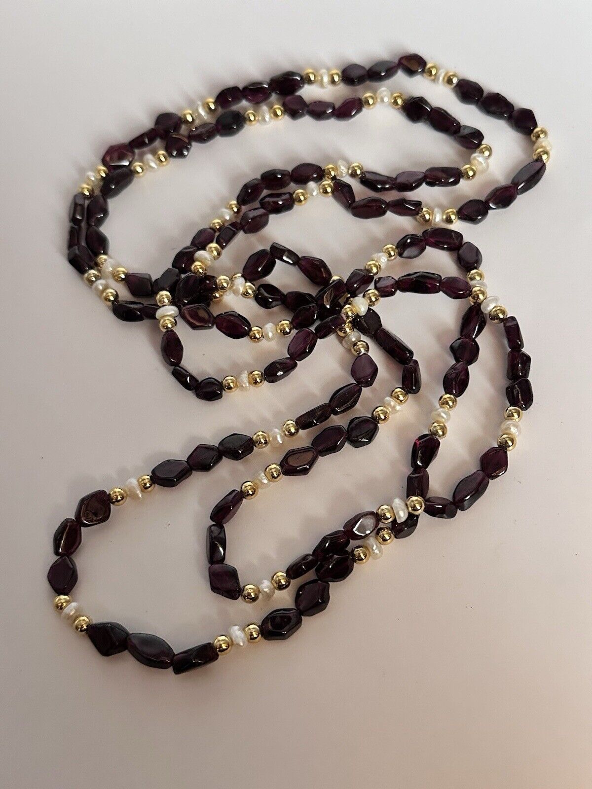 Vintage Garnet Freshwater Pearl Long Length Necklace