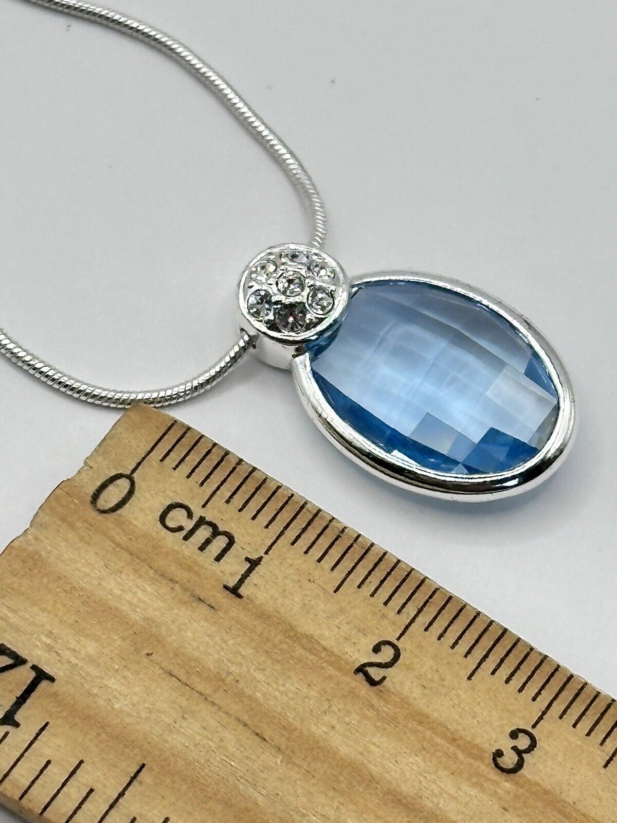 Rhodium Plated Necklace Made With Blue Swarovski Crystal New Old Stock