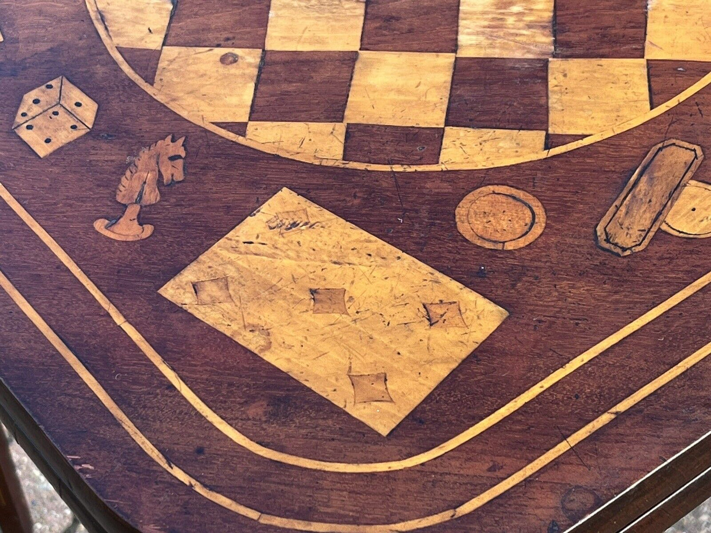 Antique Dutch Marquetry Games Table With Fold Over Lid And Card playing area