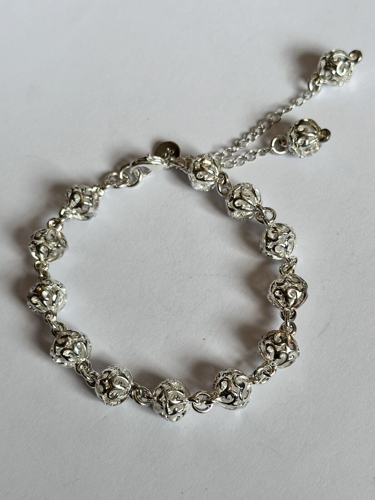 Silver 925 Detailed Balls On Chain With Drop Bracelet 22.70g