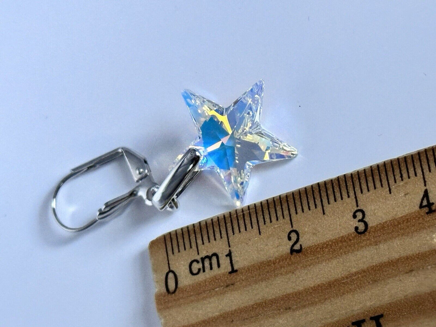 Vintage 1980s Rhodium Plated Aurora Borealis Star Necklace And Earring Set