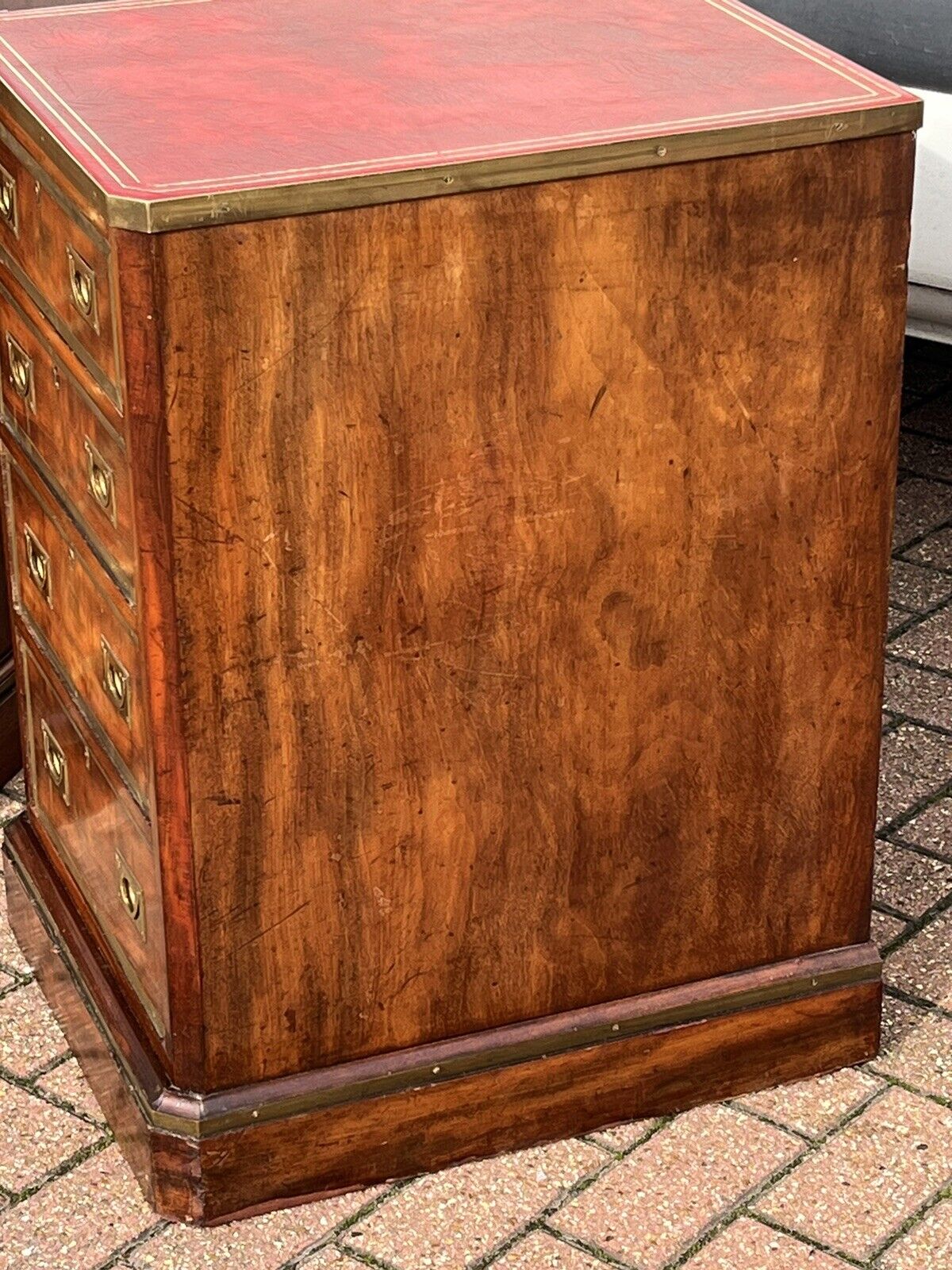 Antique Pair Of Bedside Drawers. Mahogany With Brass Bound Decoration