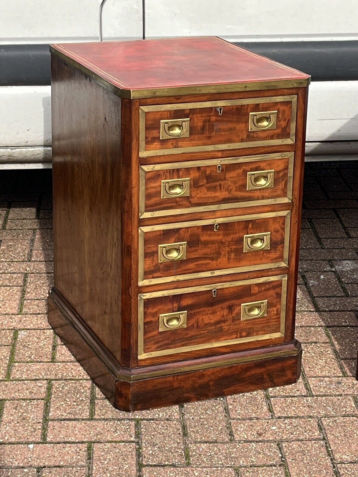 Antique Pair Of Bedside Drawers. Mahogany With Brass Bound Decoration