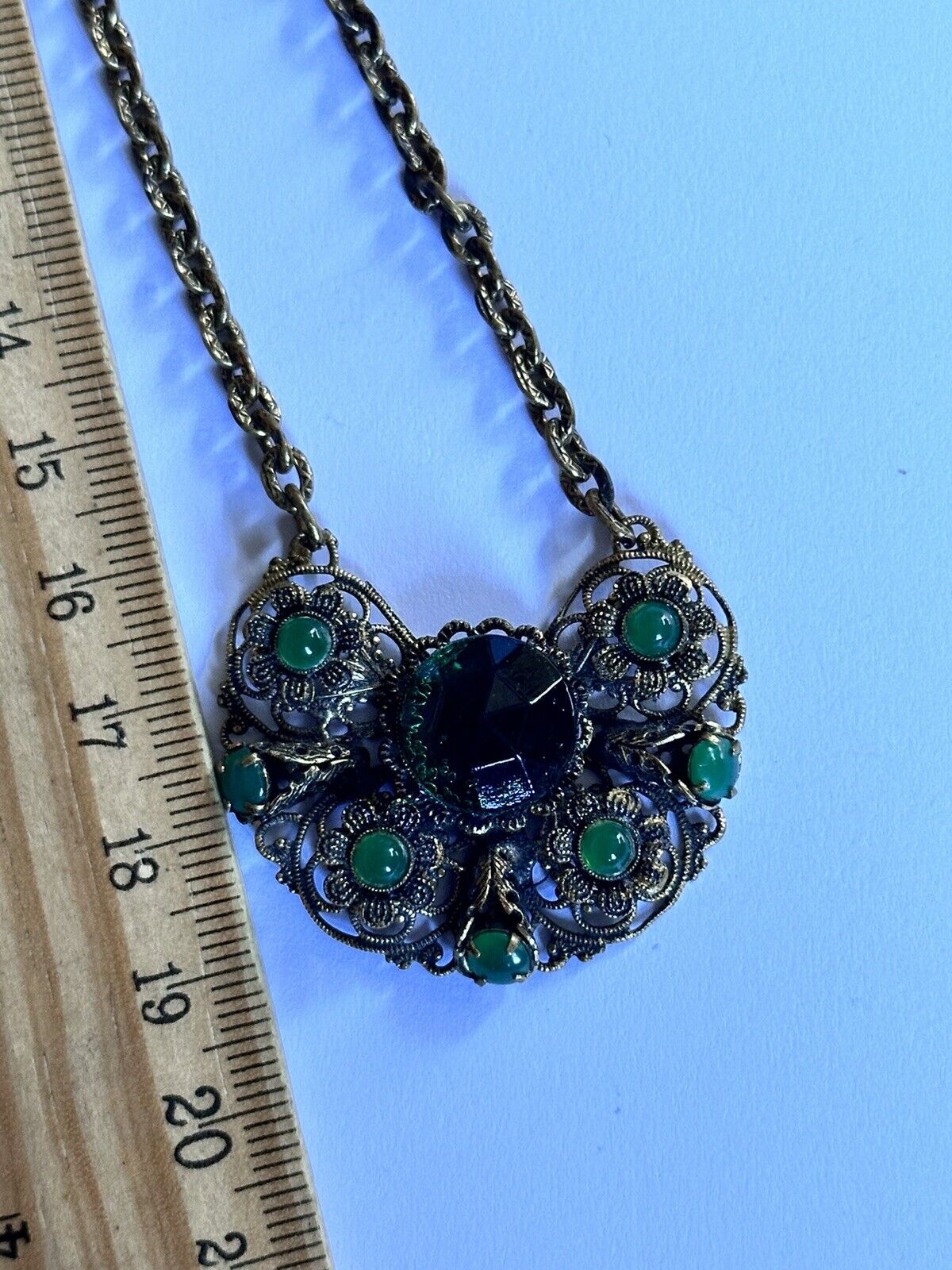 Vintage Green Czech Crystal Short Length Necklace
