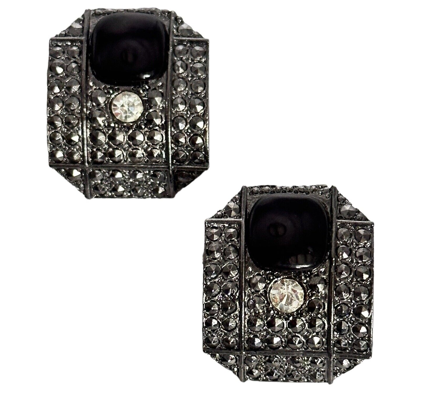 Vintage Silver Tone Marcasite Diamanté Earrings