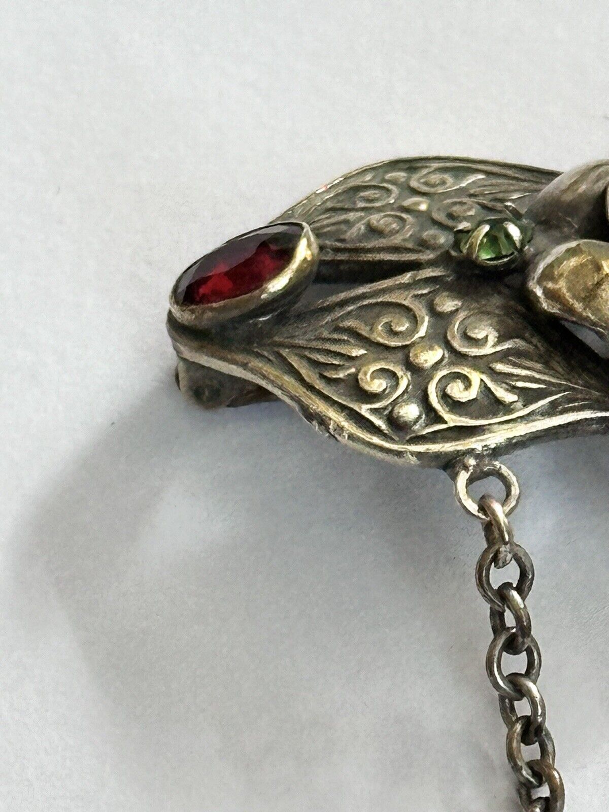 Vintage Antique Metal Czech Glass Multicoloured Brooch