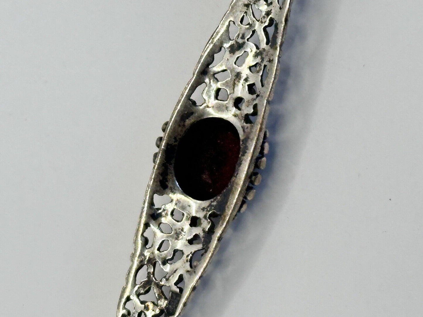 Vintage Silver 925 Red Stone Brooch