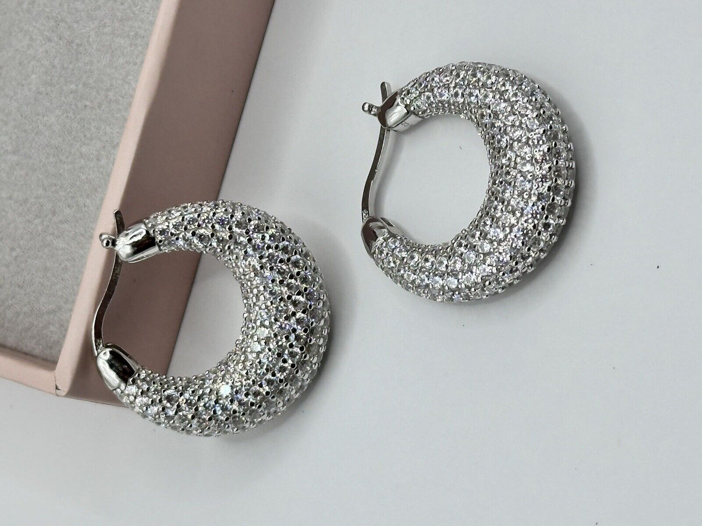 Vintage Diamonique Sterling Silver Hoop Earrings Boxed