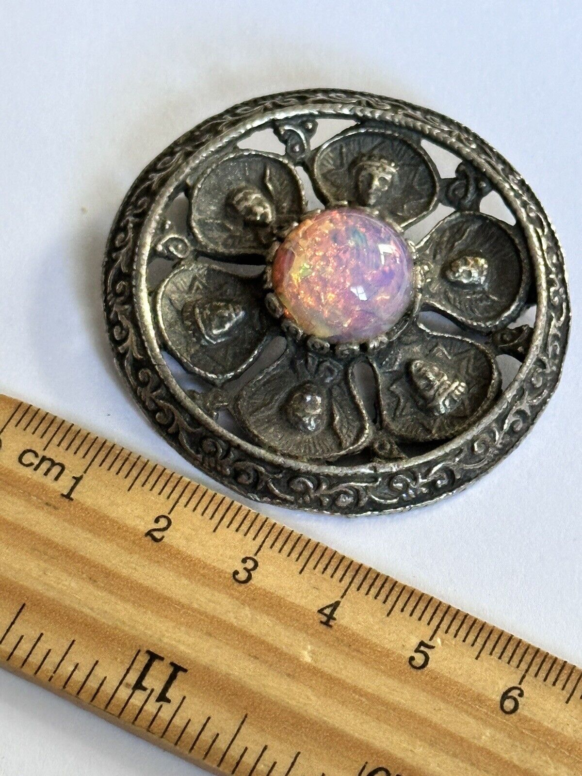 Vintage Silver Tone Heads Dragons Breath Brooch