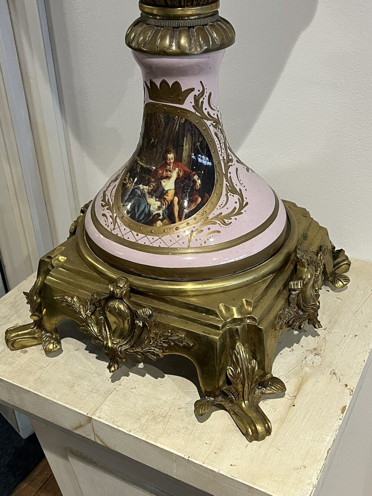 HUGE Freestanding Ormolu Mounted & Porcelain Lidded Urn. 134 Cms Tall.