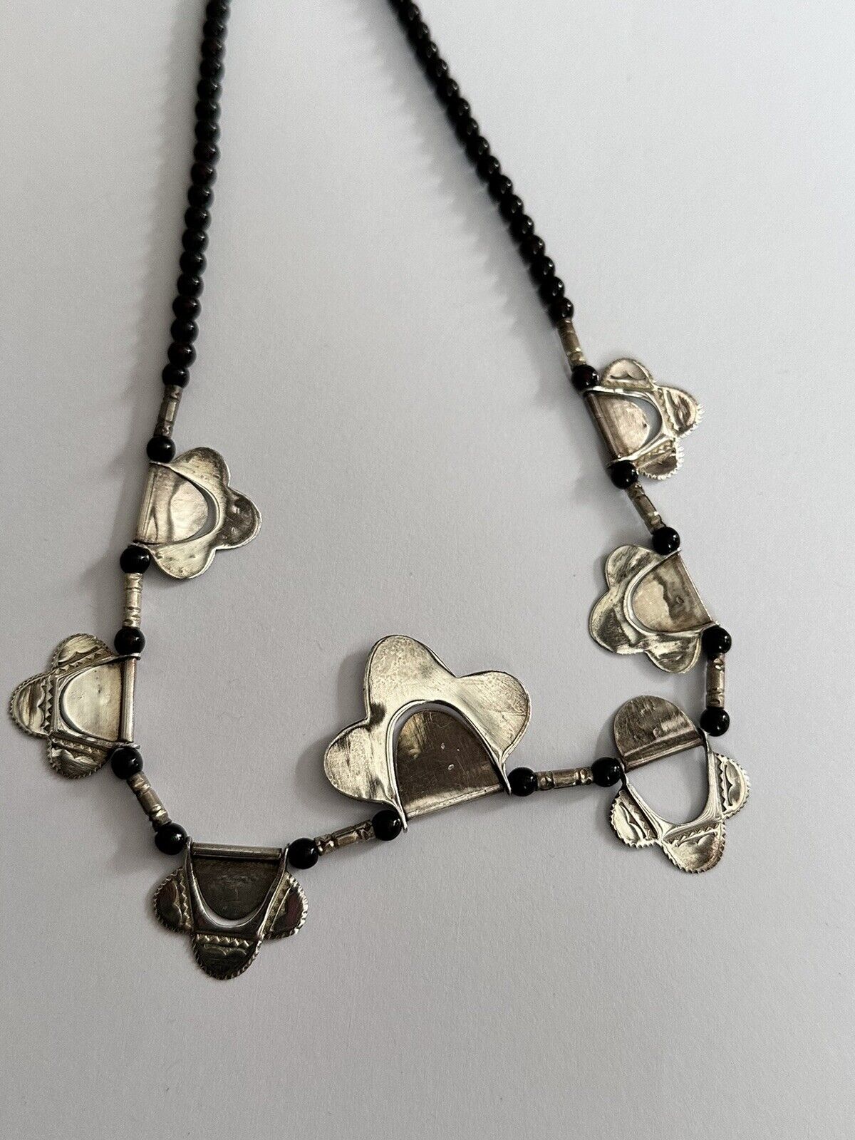 Vintage Silver 925 Detailed Beaded Necklace