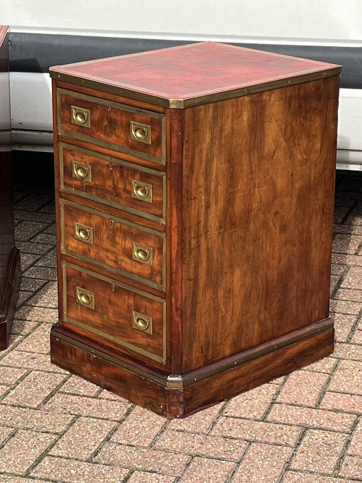 Antique Pair Of Bedside Drawers. Mahogany With Brass Bound Decoration