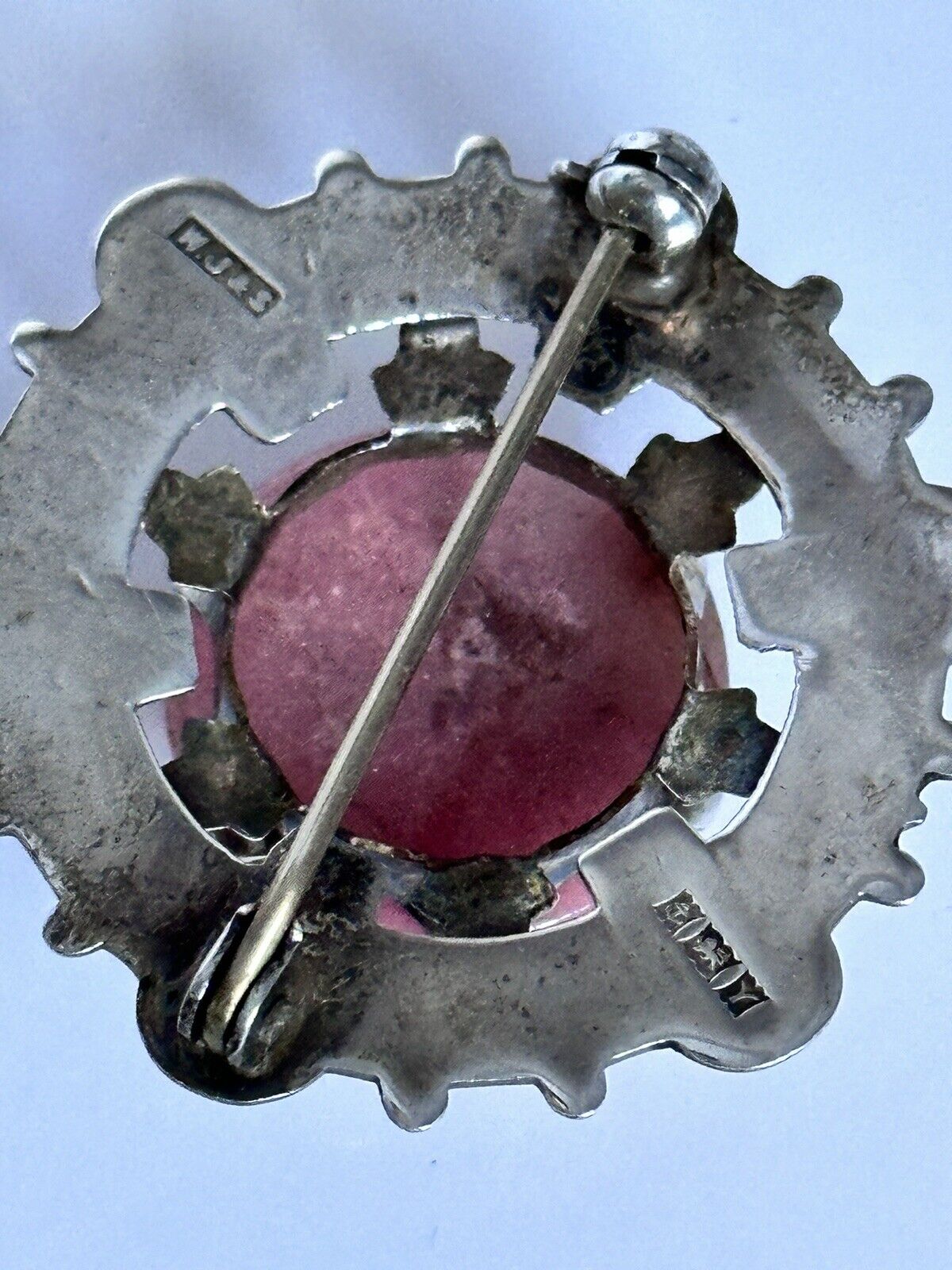 Vintage Silver 925 Pink Agate Brooch