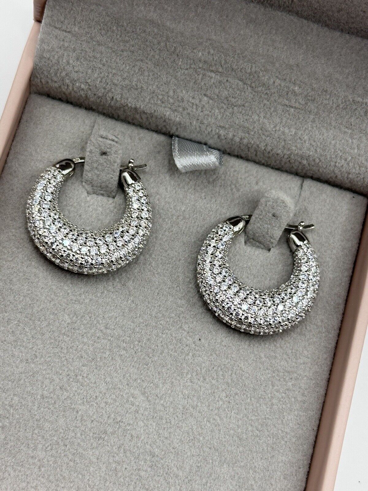 Vintage Diamonique Sterling Silver Hoop Earrings Boxed