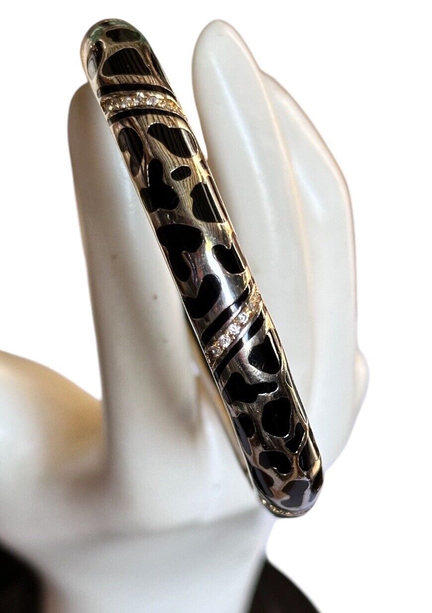Designer Andrew Hamilton Crawford Gold Wash Black Enamel Diamanté Hinged Bangle
