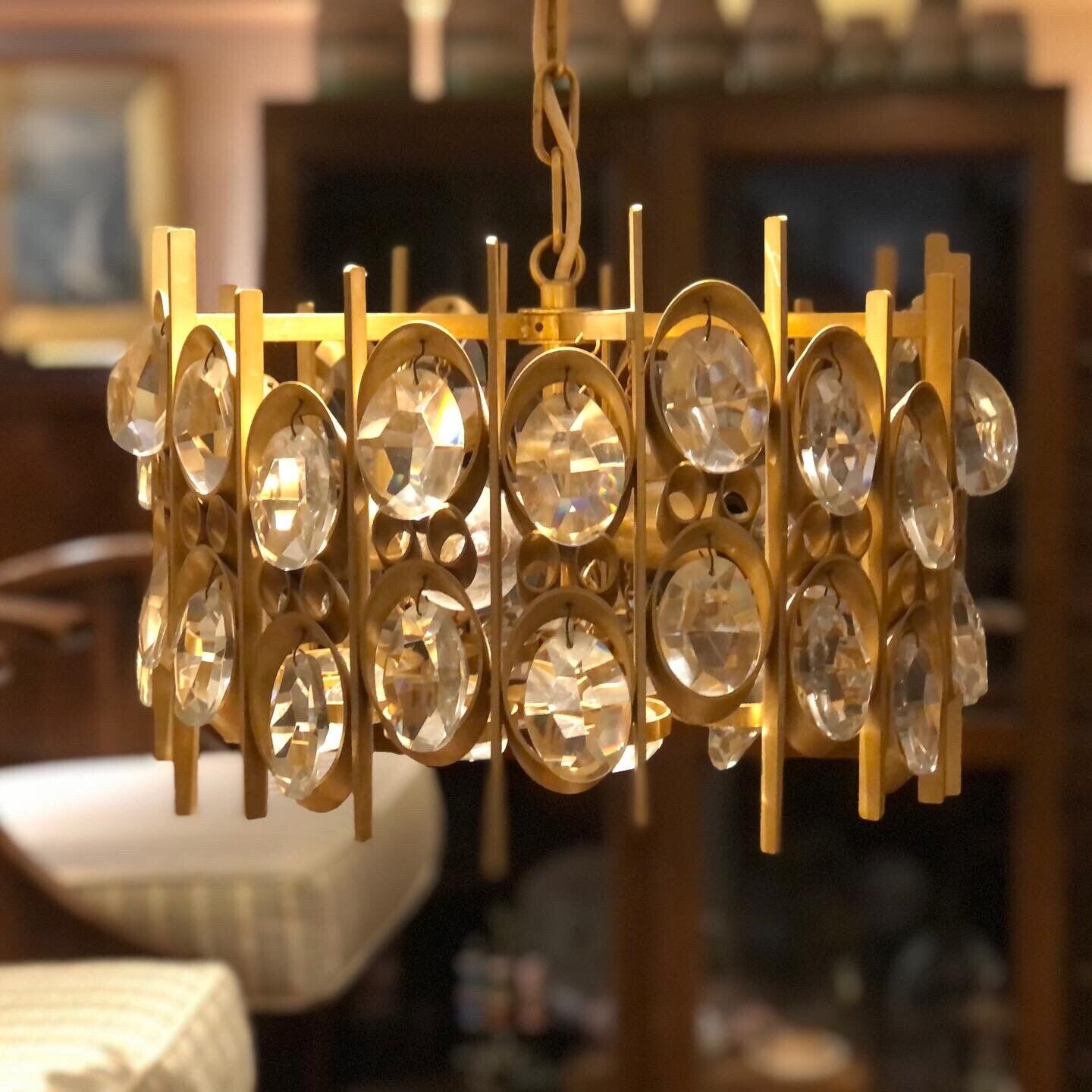 Mid Century Gilt Brass Chandelier by Palwa, circa 1970s