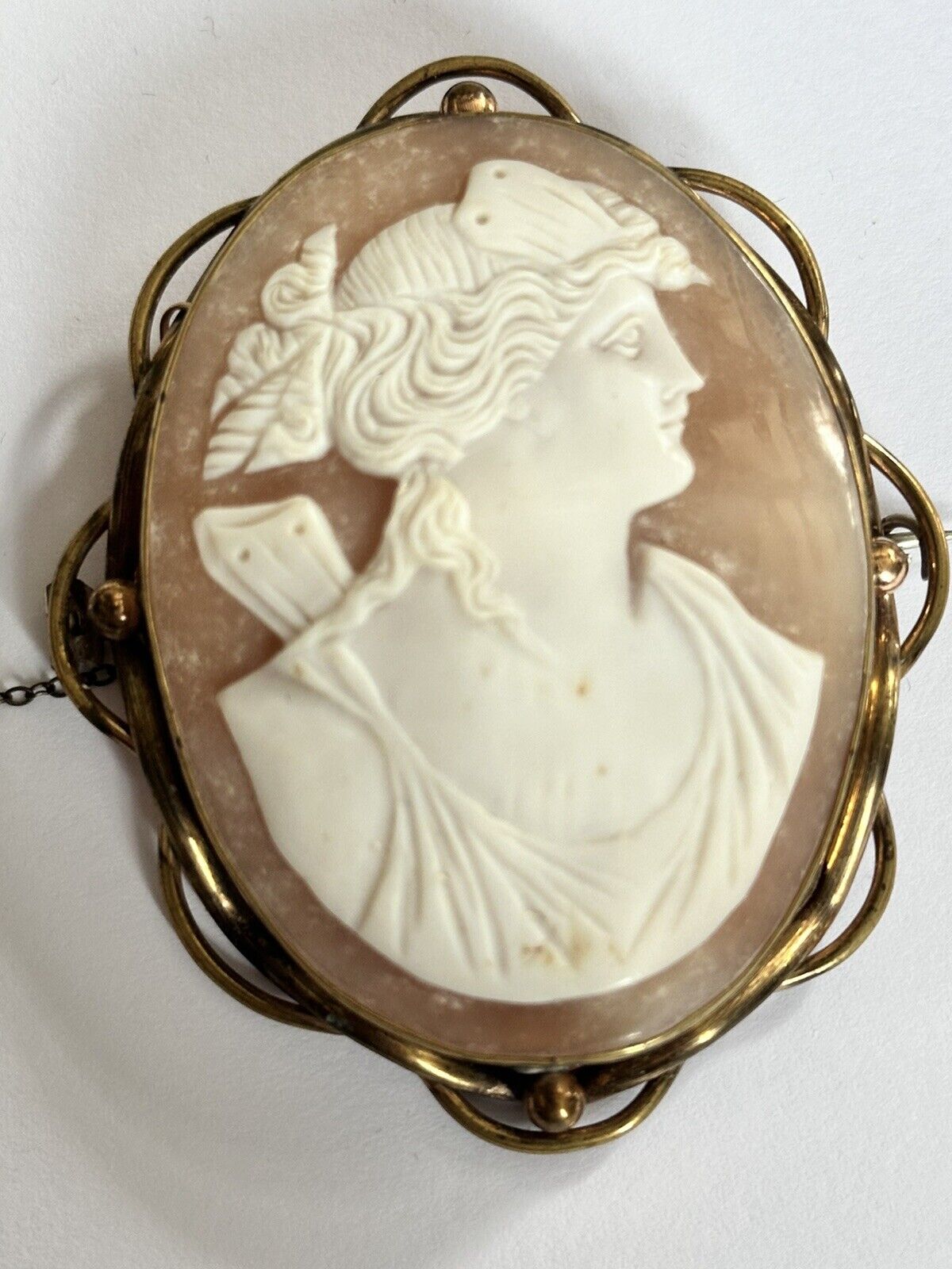 Antique Large Pinchbeck Shell Cameo Of Diana