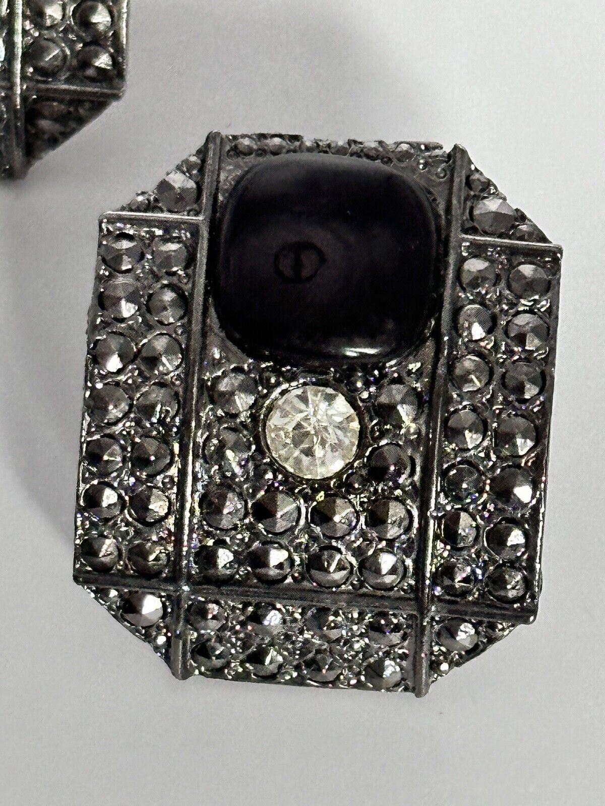 Vintage Silver Tone Marcasite Diamanté Earrings
