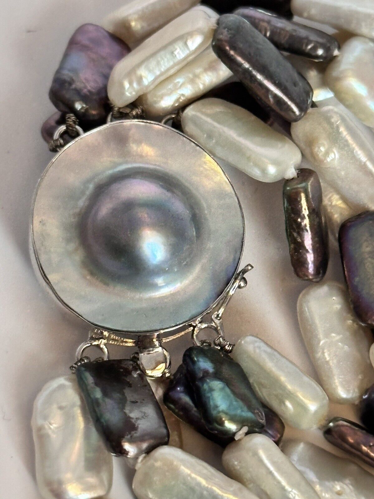Statement Multi Strand Freshwater Baroque Pearl Silver 925 Clasp Necklace