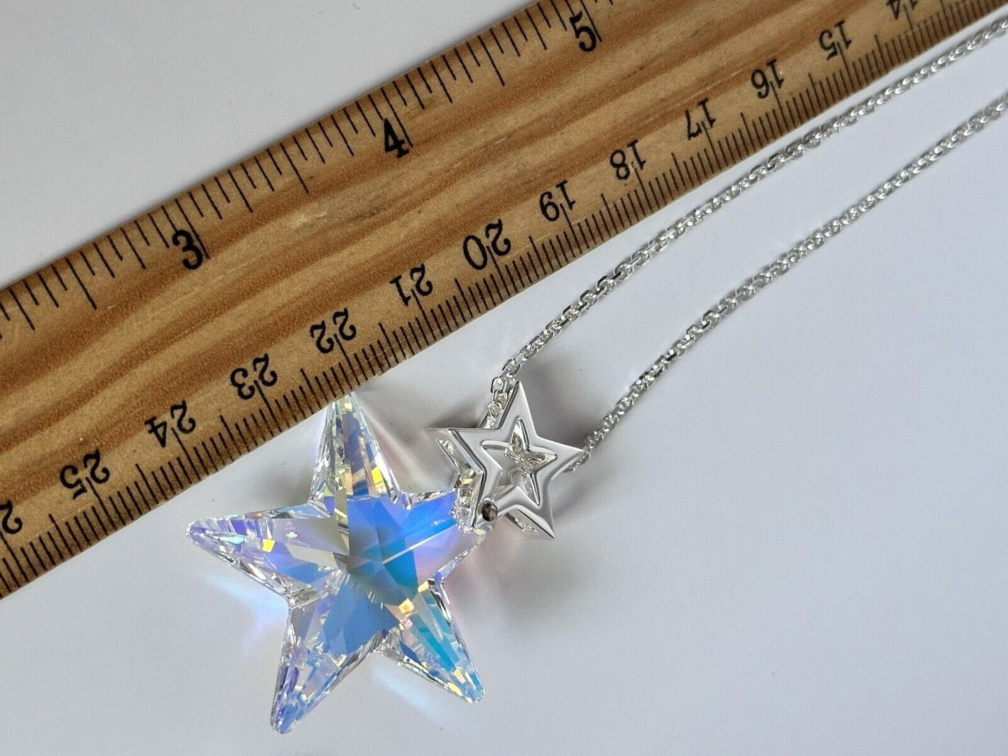 Vintage 1980s Rhodium Plated Aurora Borealis Star Necklace And Earring Set