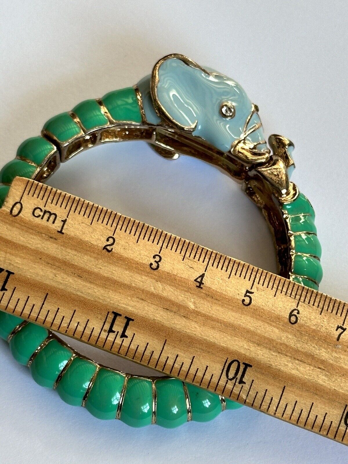 Vintage Elephant Green Enamel Diamanté Bracelet Bangle