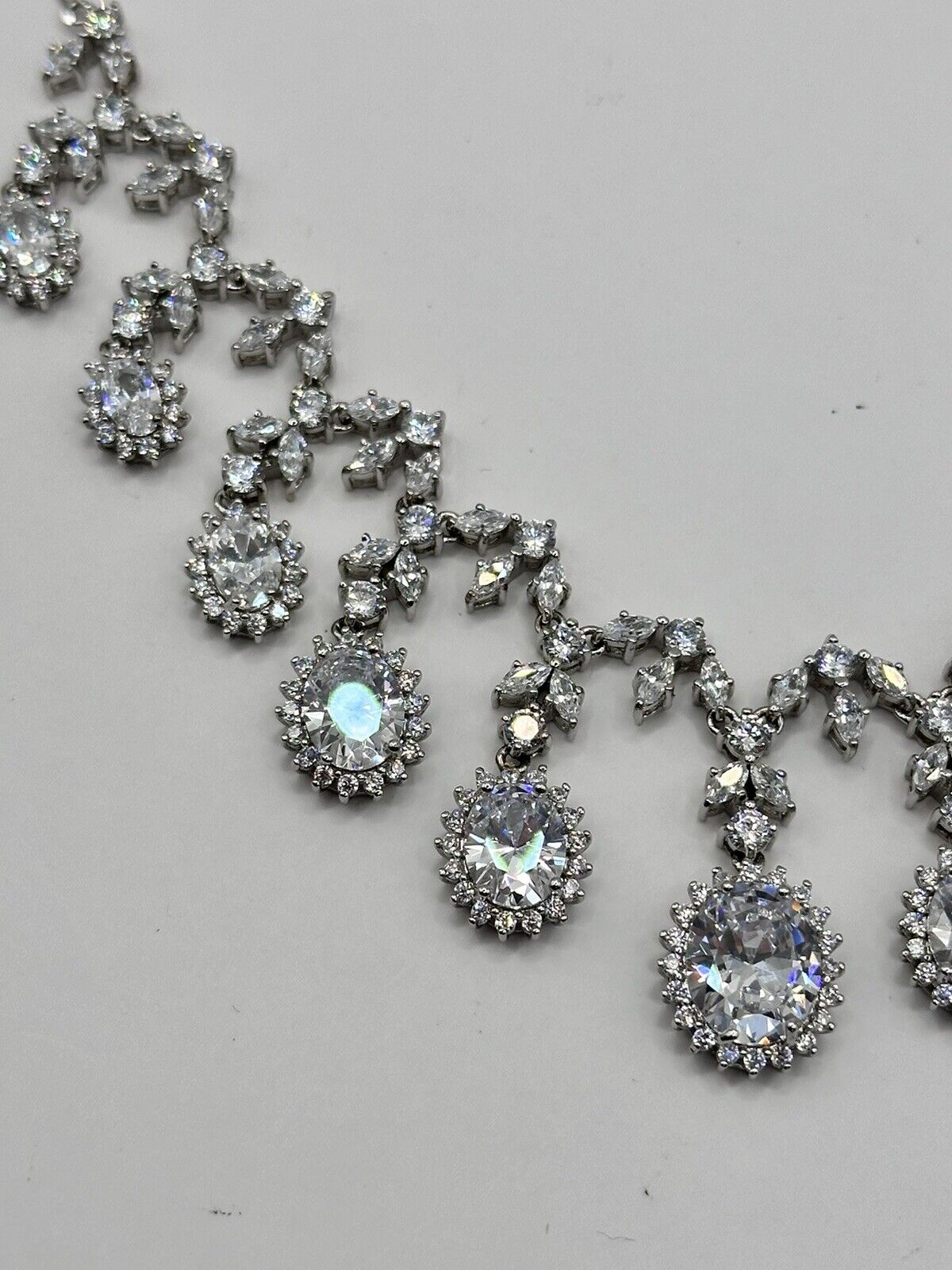 Vintage 1980s Rhodium Plated Necklace Made With Swarovski Crystals