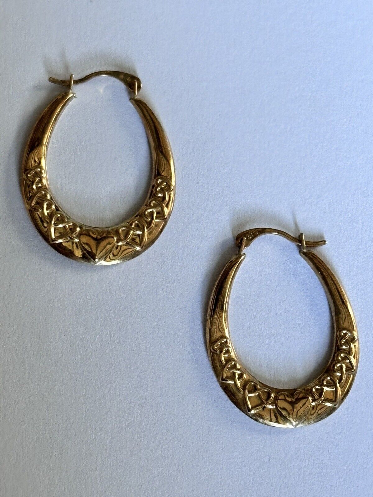 Vintage 9ct Yellow Gold Creole Heart Hoop Earrings