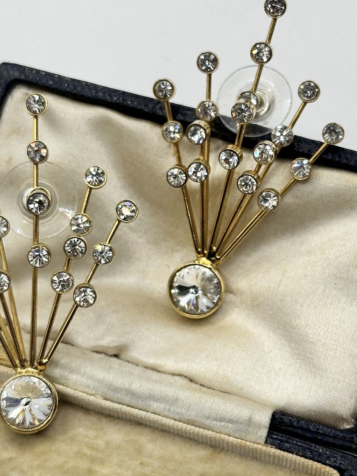 Vintage Gold Tone Diamanté Spray Earrings