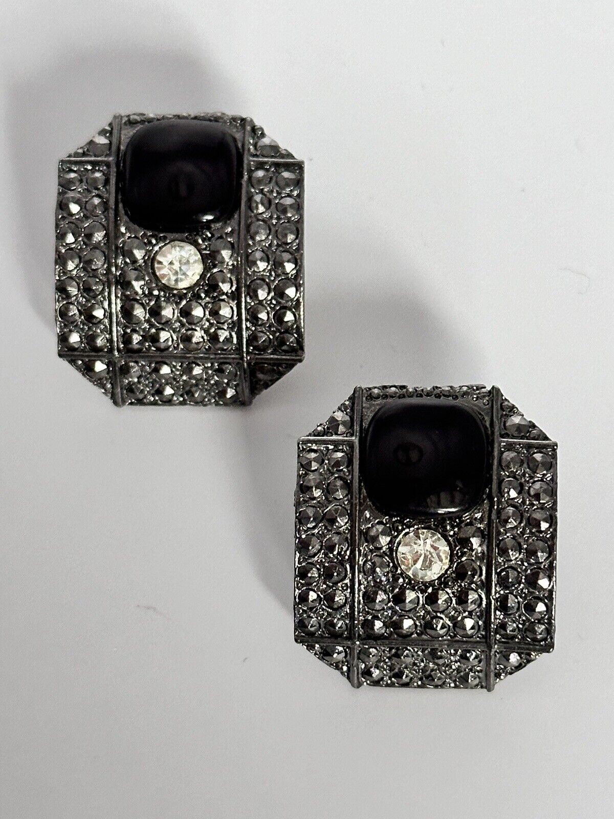 Vintage Silver Tone Marcasite Diamanté Earrings