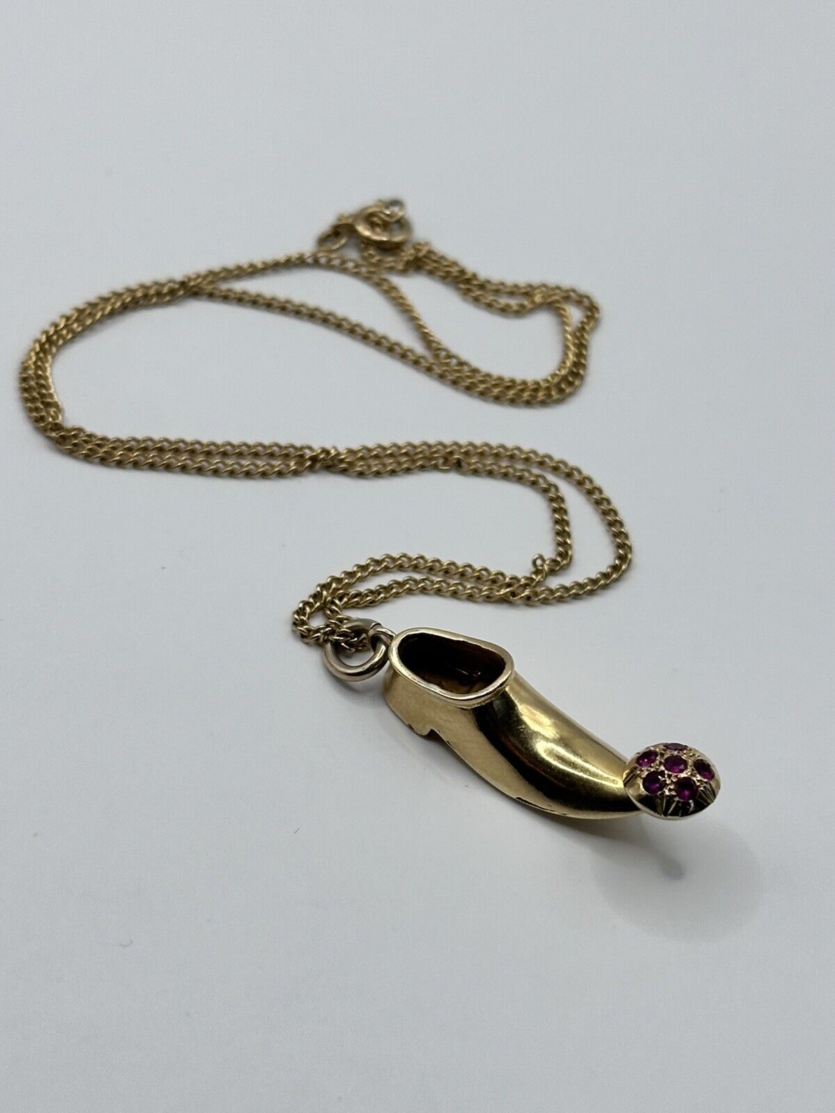 Vintage 18ct Gold Shoe With Rubies On 9ct Chain